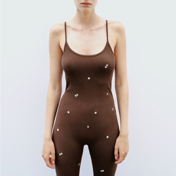 Zara Pants - Zara Brown Jumpsuit with White Dots